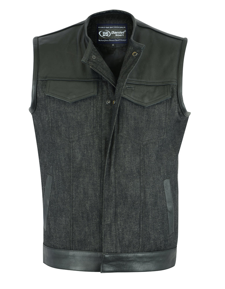 DM901   Men's Leather/Denim Combo Vest Without Collar