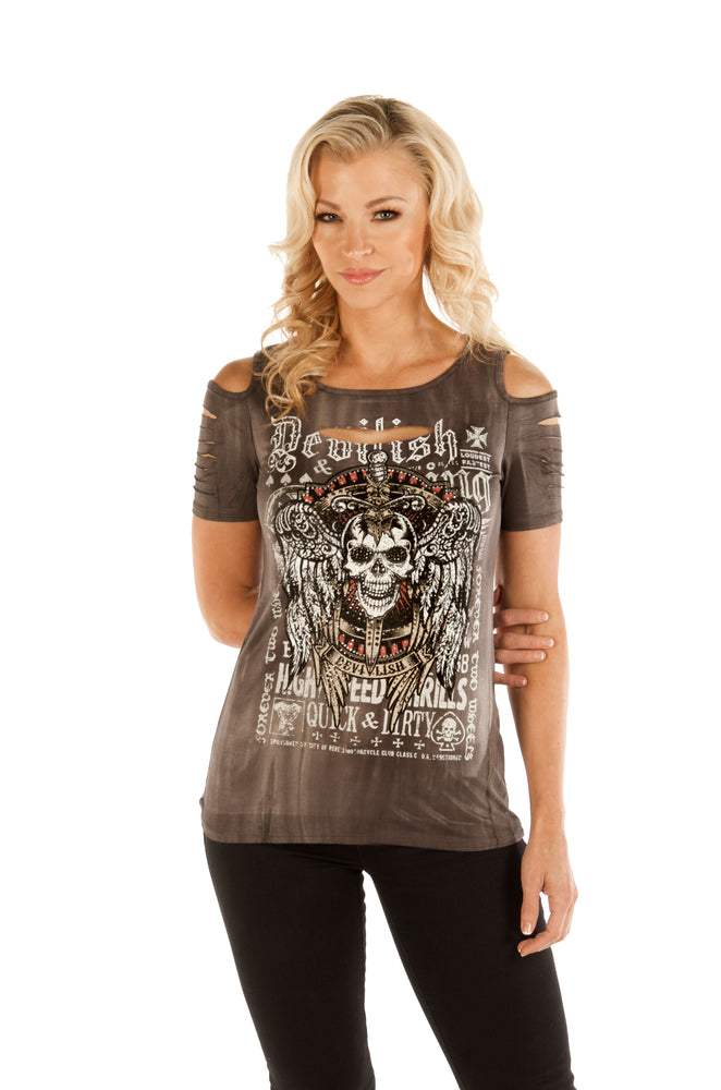 7725GRY-MW Devilish Skull Cold Shoulder