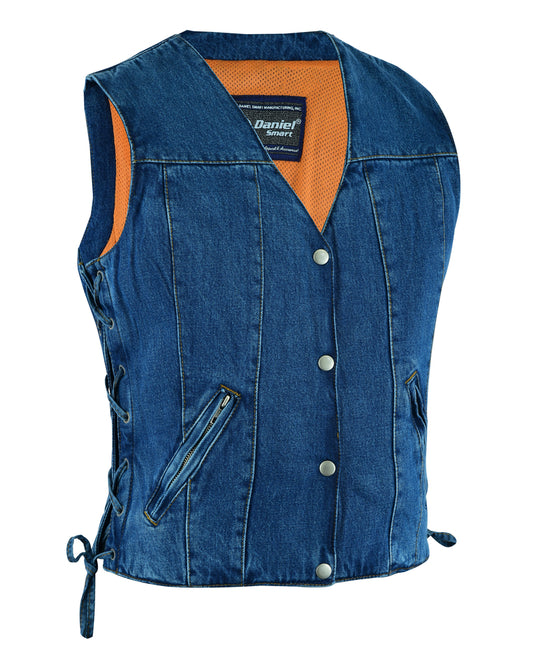 DM997 Women's Single Back Panel Concealed Carry Denim Vest - Blue