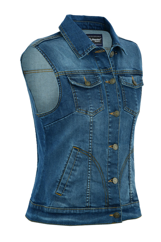 DM943  Women's Blue Denim Snap Front Vest