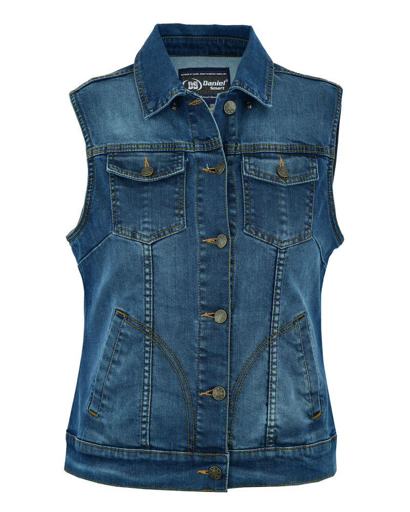 DM943  Women's Blue Denim Snap Front Vest