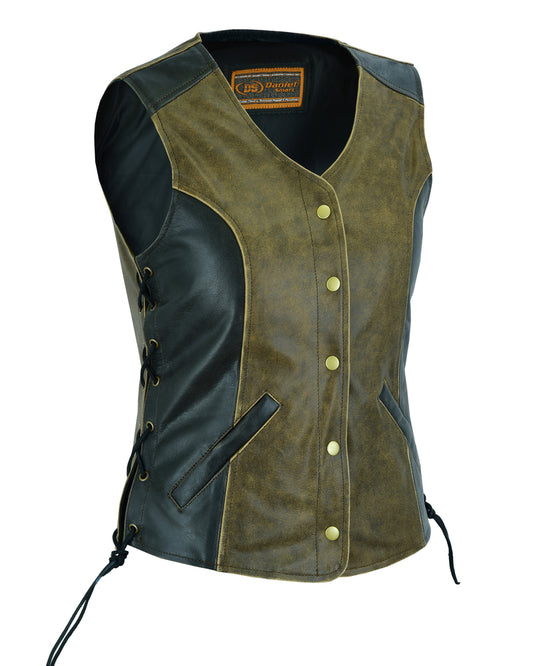 DS214  Women's Stylish Longer Body &frac34; Vest - Side Laces - Two Tone