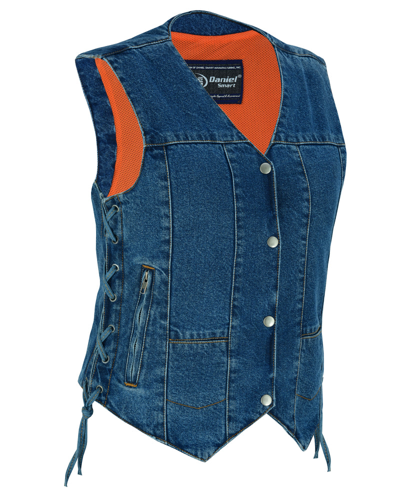 DM948 Womens 6 Pocket Denim Utility Vest - Blue