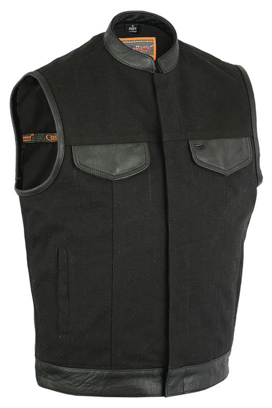 DS685 Canvas Material Single Back Panel Concealment Vest W/Leather Trimming