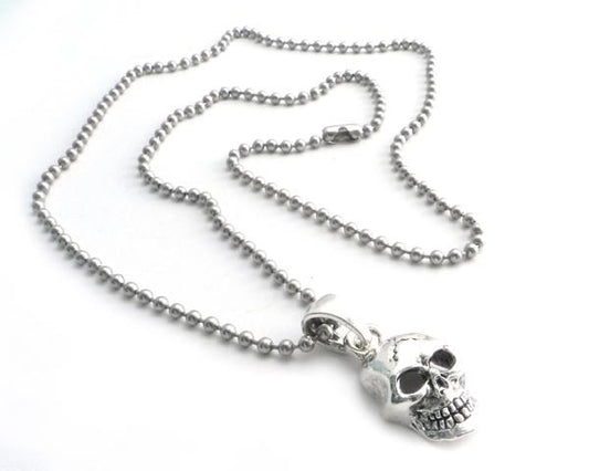 NSBC-SKXL Skull Pendant on Stainless Steel 30" shot beed ball chain