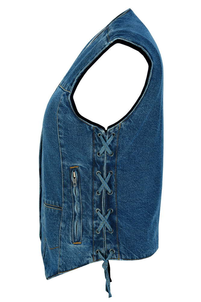 DM948 Womens 6 Pocket Denim Utility Vest - Blue