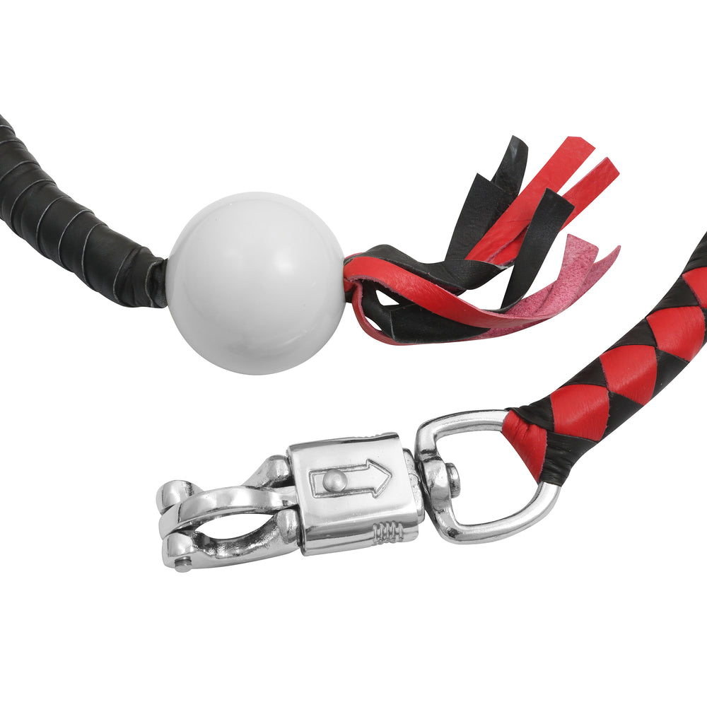 GBW211B Leather Biker Whip-Red/Black W / White Pool Ball