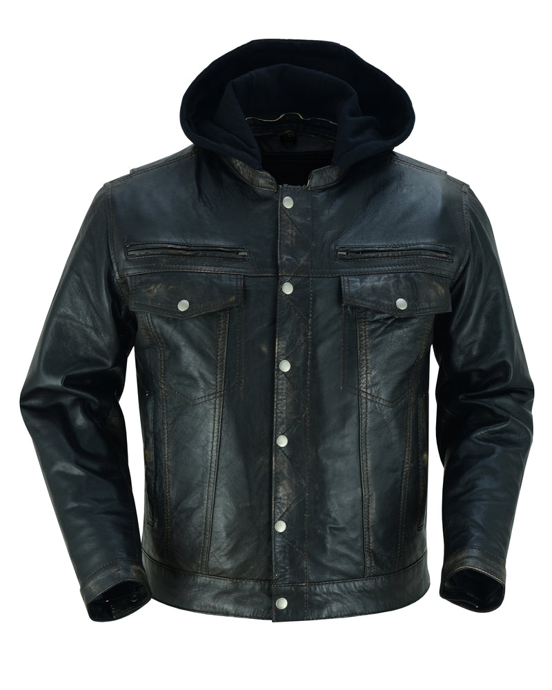 DS782 Men's Lightweight Drum Dyed Distressed Naked Lambskin Jacket