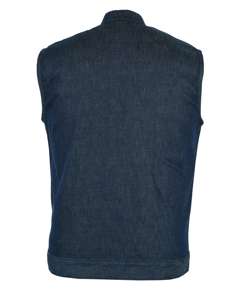 DM976 Men's Blue Rough Rub-Off Raw Finish Denim Vest