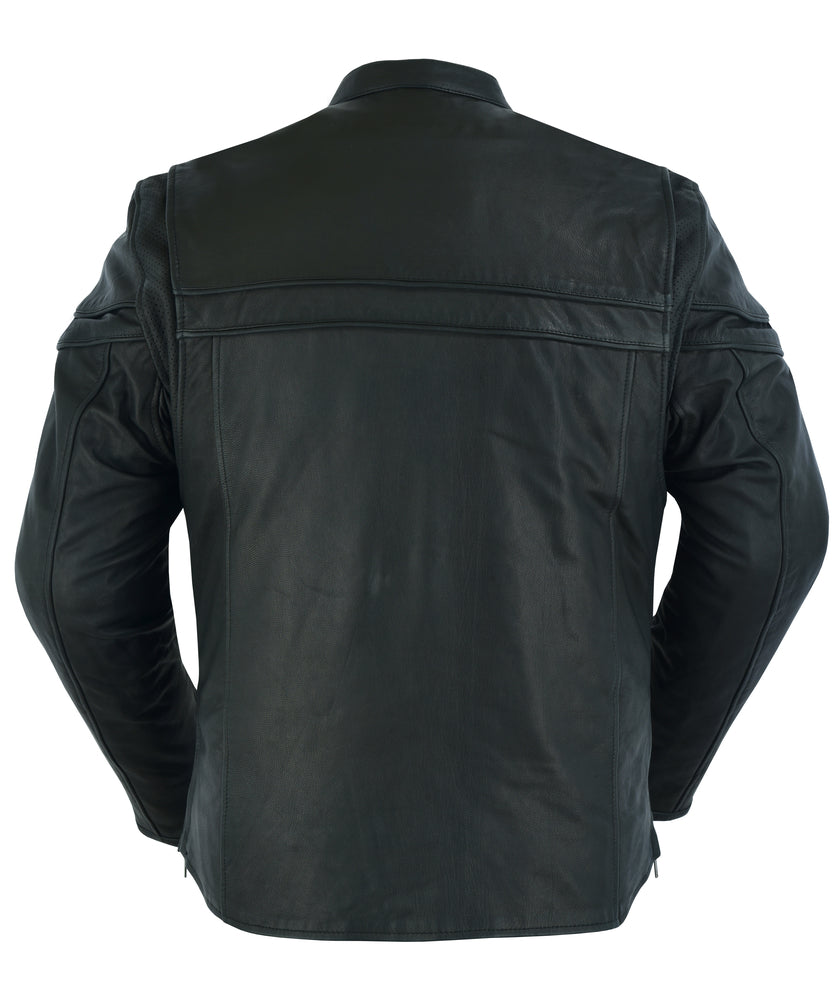 DS768 Men's Sporty Lightweight Leather Cross Over Jacket