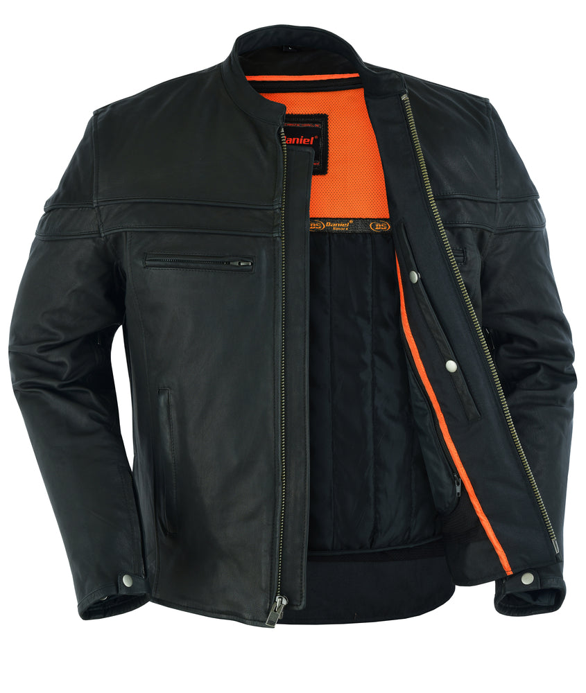 DS768 Men's Sporty Lightweight Leather Cross Over Jacket