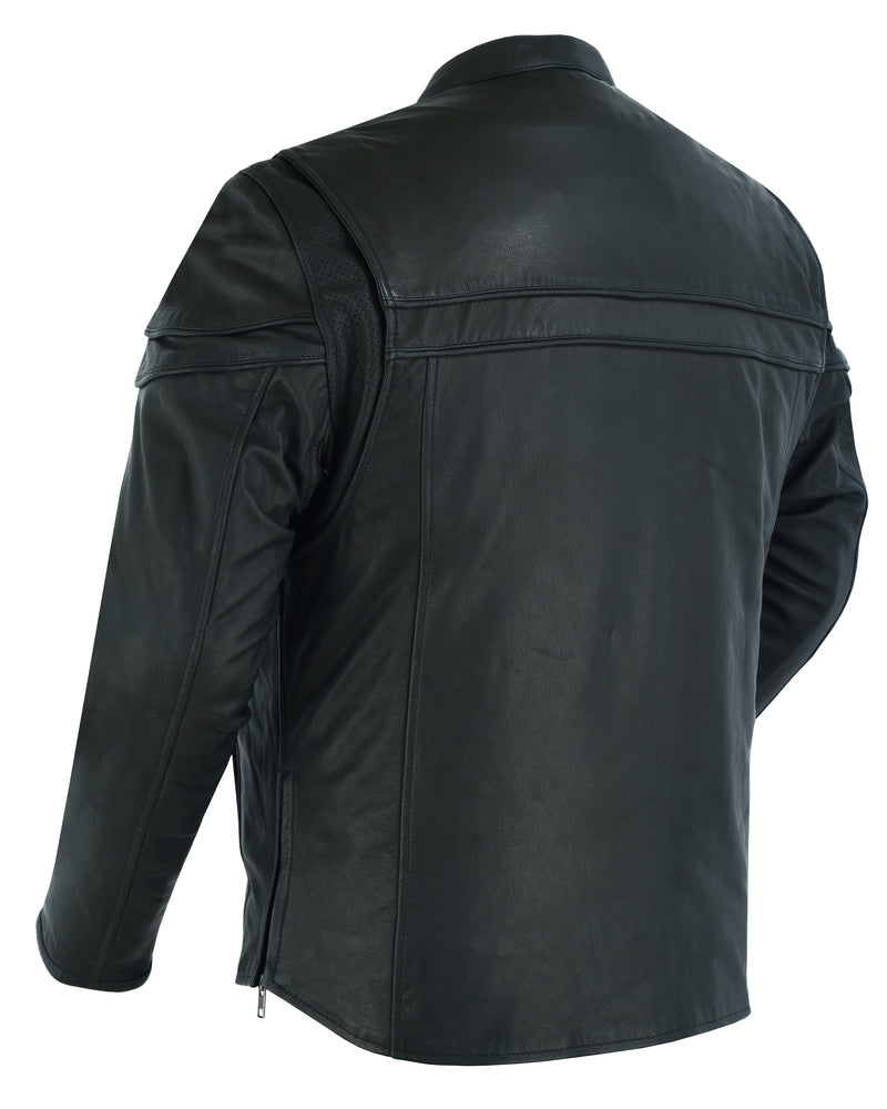 DS768 Men's Sporty Lightweight Leather Cross Over Jacket