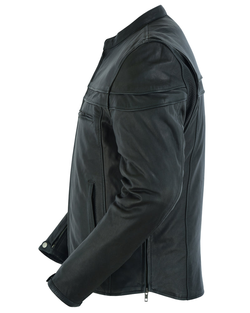 DS768 Men's Sporty Lightweight Leather Cross Over Jacket